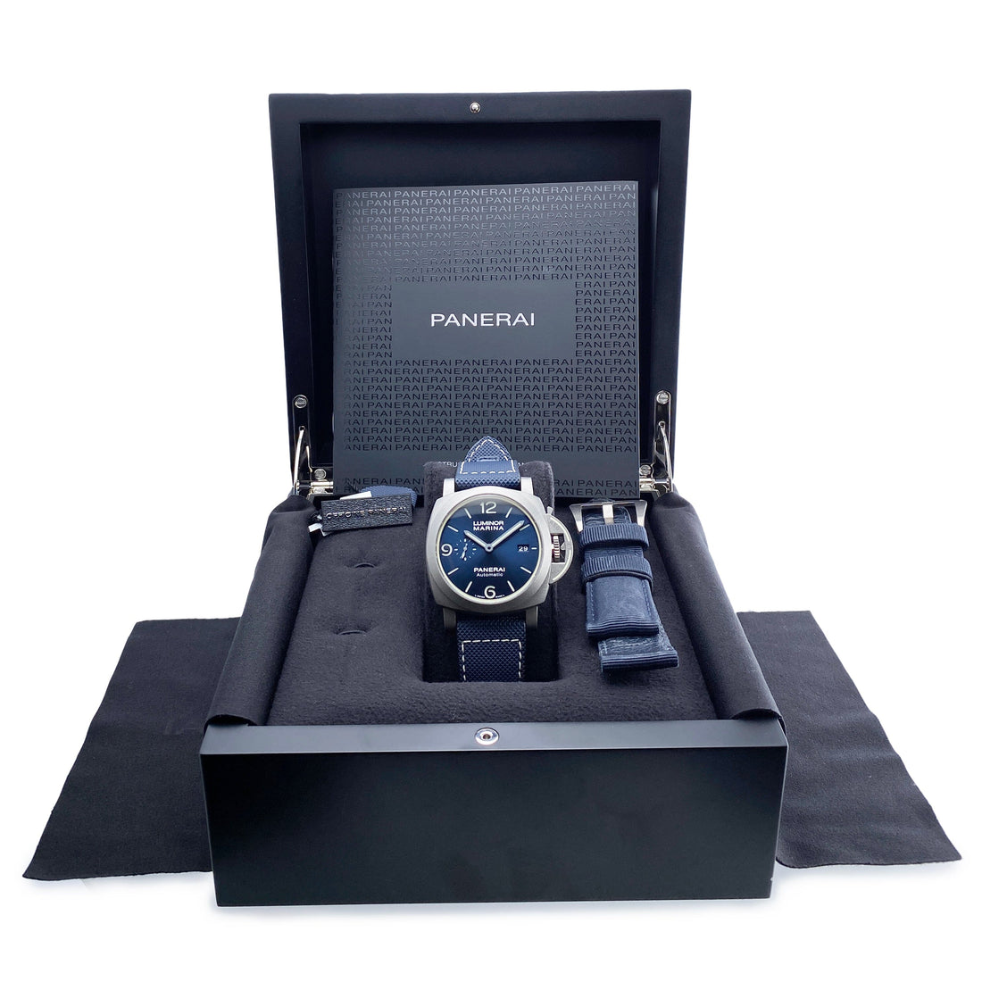Panerai Luminor Marina PAM01117 Blue Dial Titanium Mens Watch Box