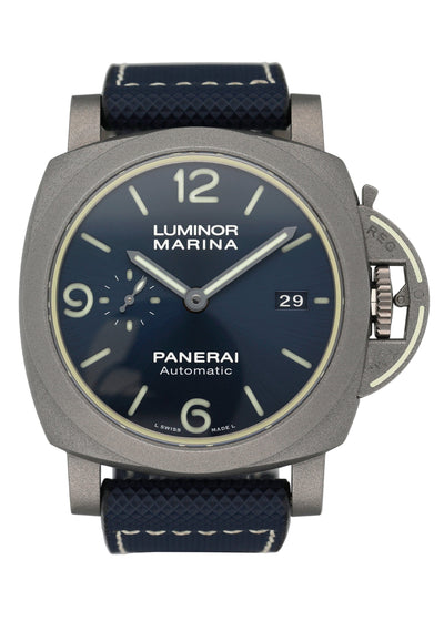 Panerai Luminor Marina PAM01117 Blue Dial Titanium Mens Watch Box Papers - Watches