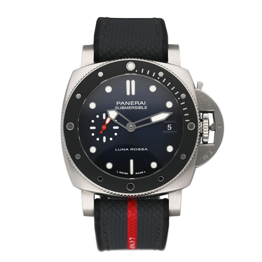 Panerai Submersible Luna Rossa PAM01565 Blue Dial Steel Mens Watch Box Papers