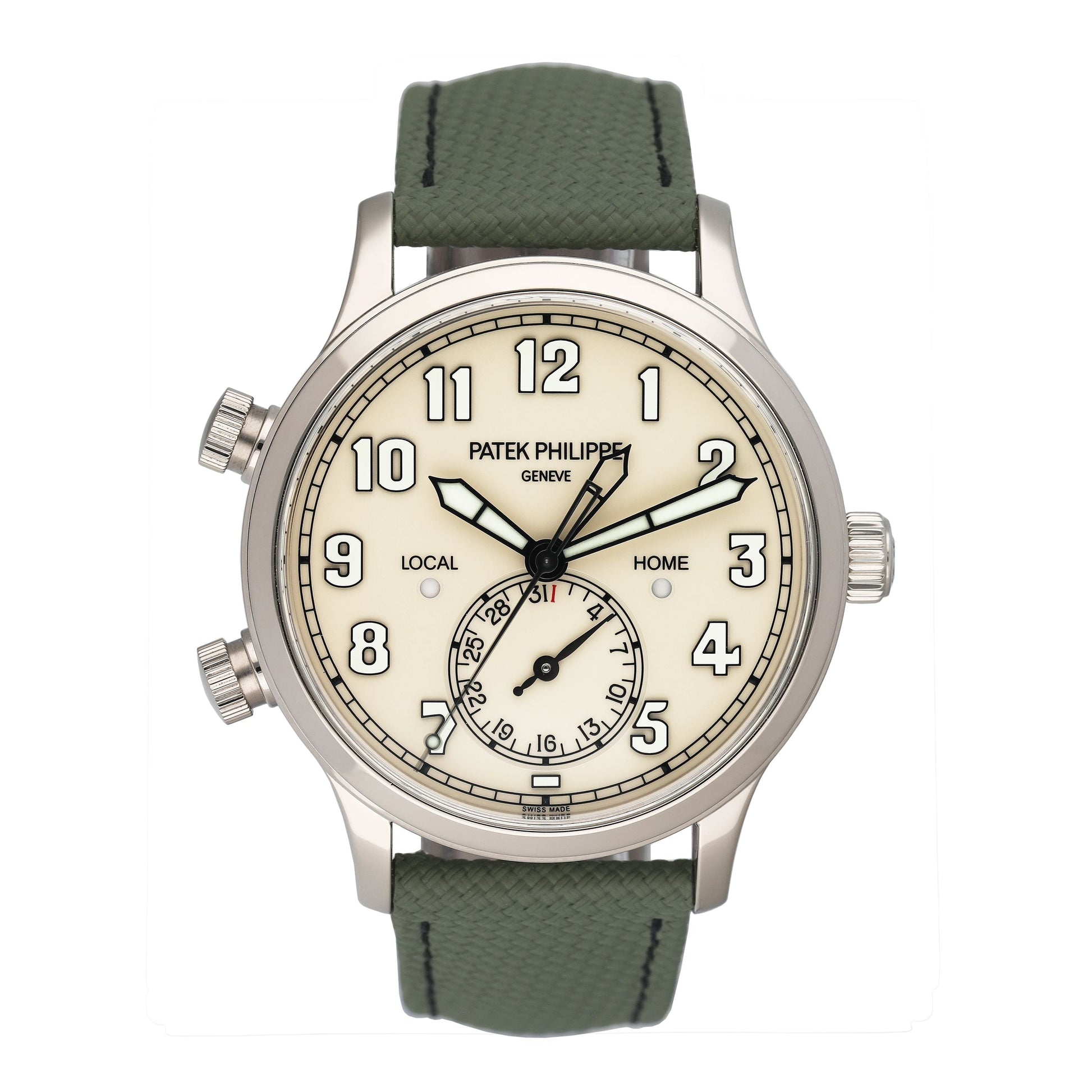 Patek Philippe Calatrava Pilot Travel Time 5524G Ivory Dial Mens Watch Box Papers - Watches