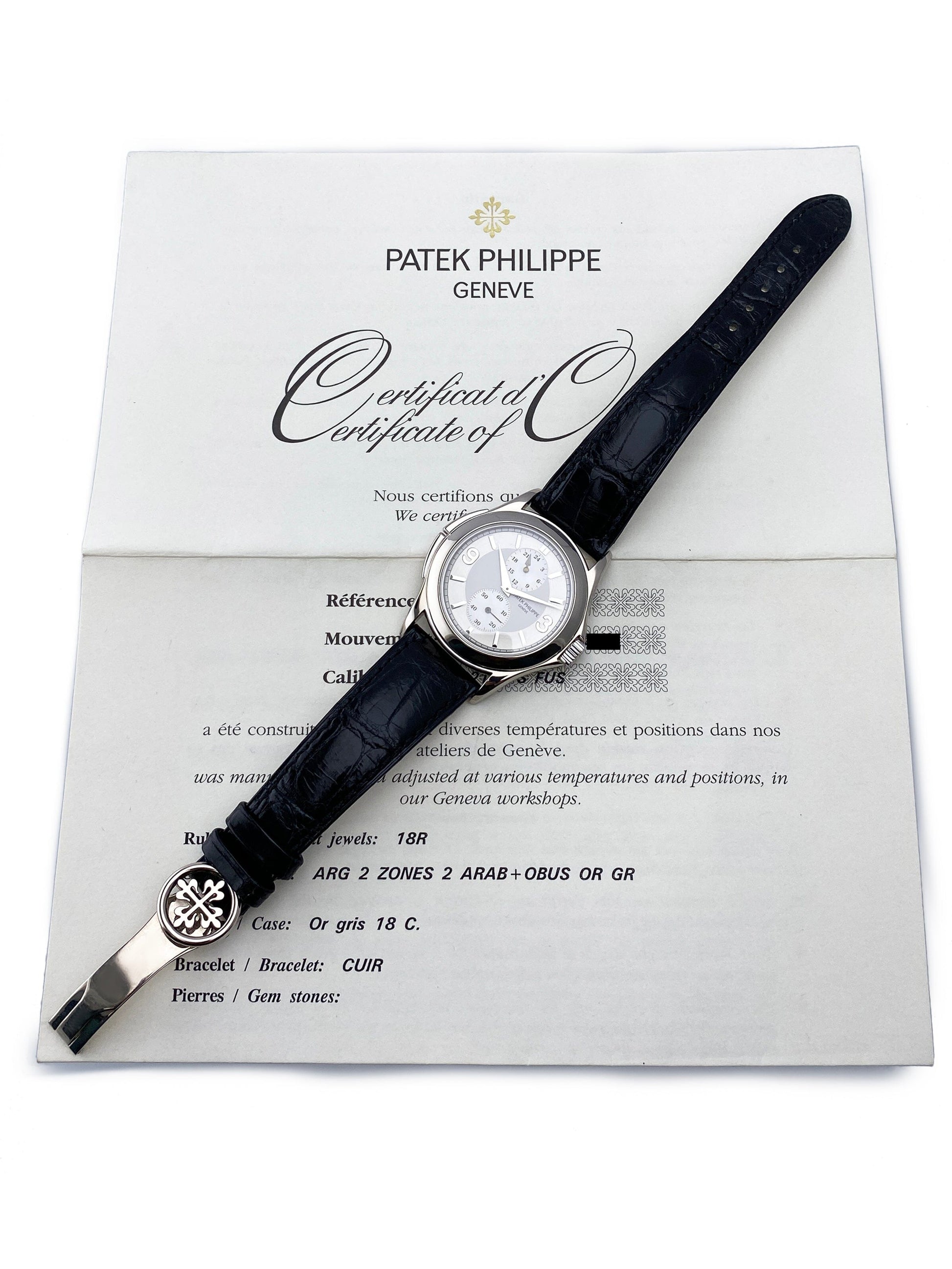 Patek Philippe Calatrava Travel Time 5134G 18K White Gold Mens Watch Box Papers - Watches