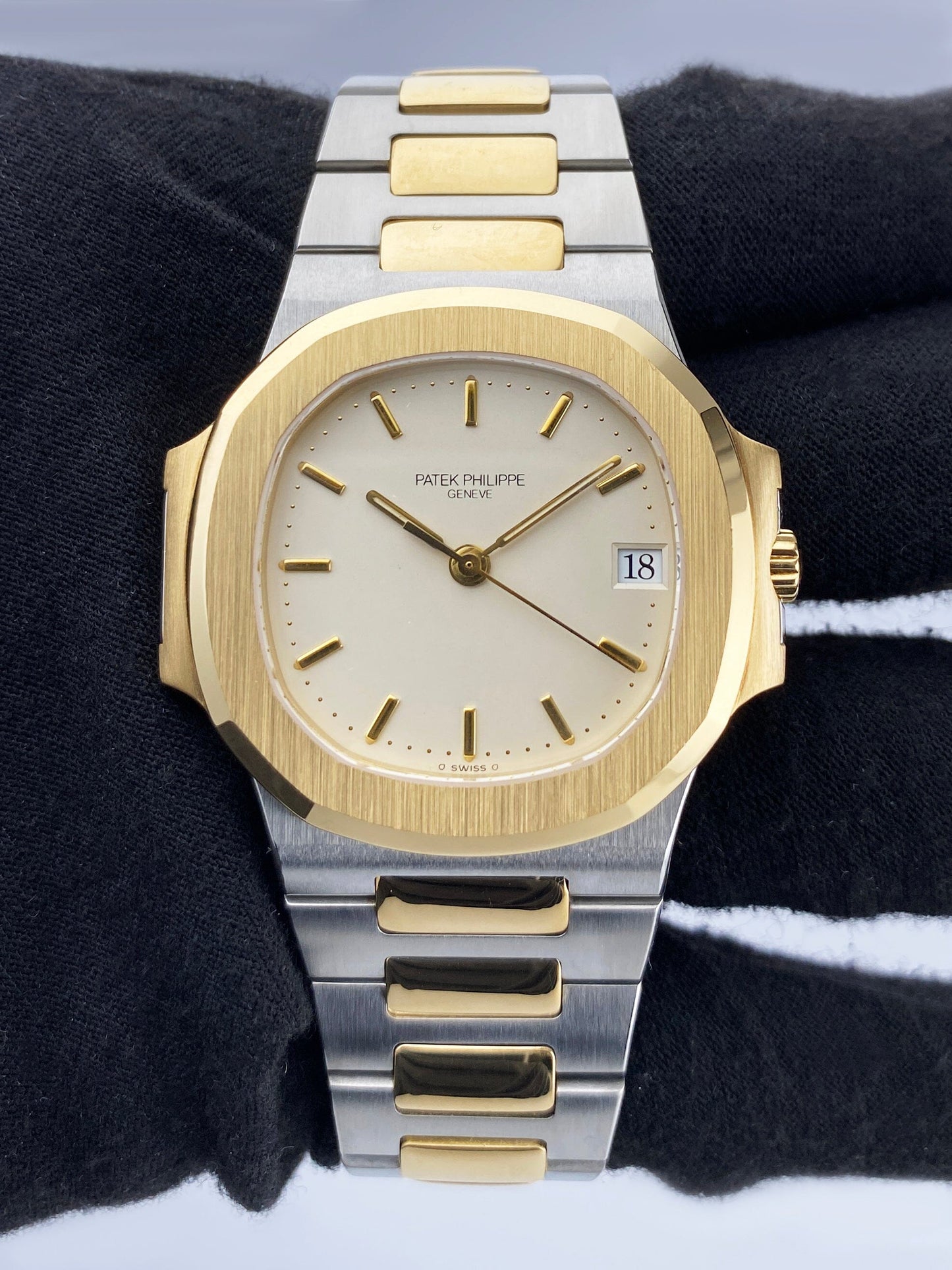 Patek Philippe Nautilus 3800 Ivory Dial Two Tone Mens Watch - Watches