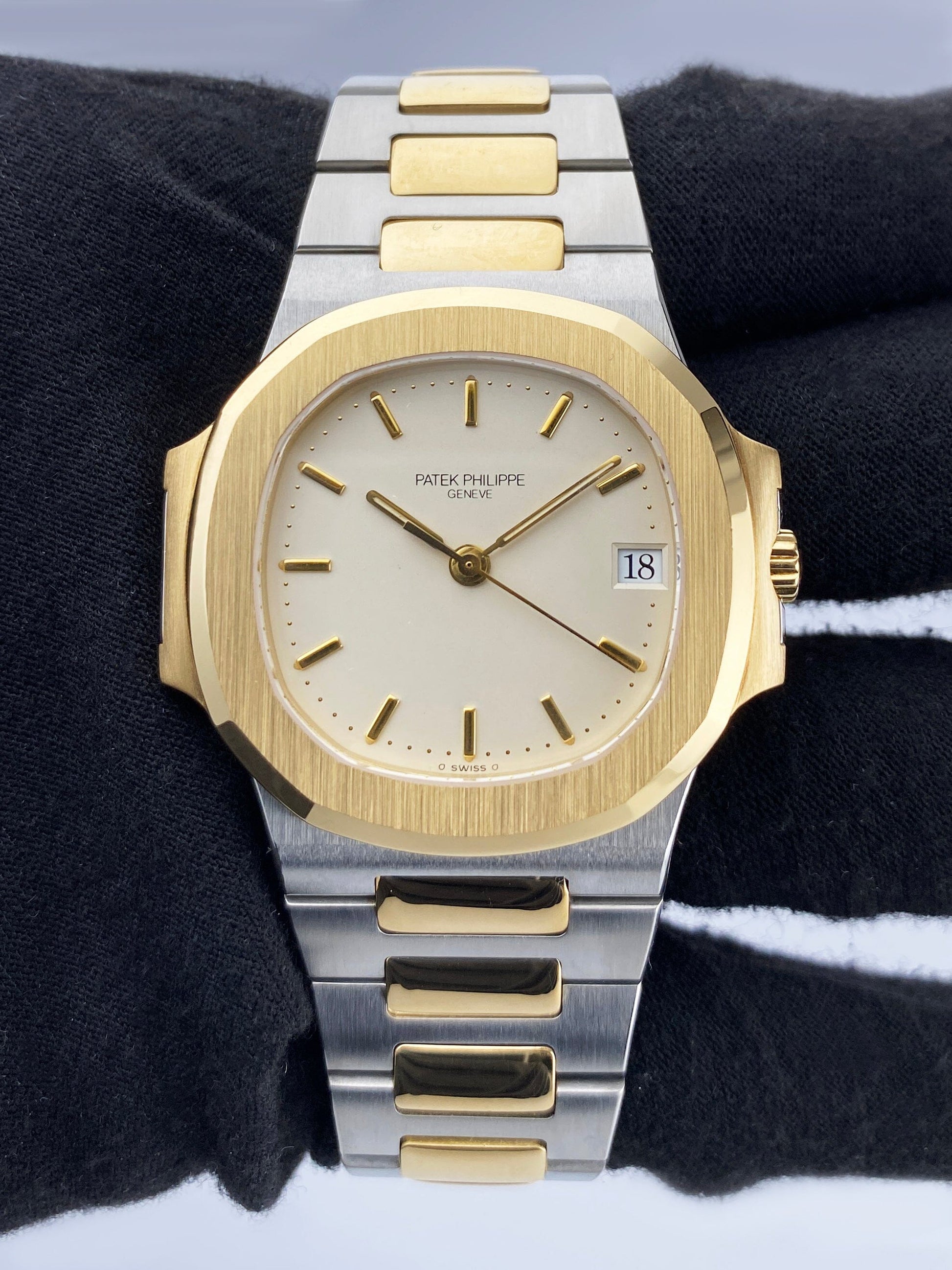 Patek Philippe Nautilus 3800 Ivory Dial Two Tone Mens Watch - Watches