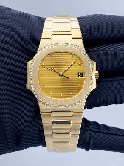 Patek Philippe Nautilus 3800/2J Champagne Diamond Dial Mens Watch With Archives - Watches