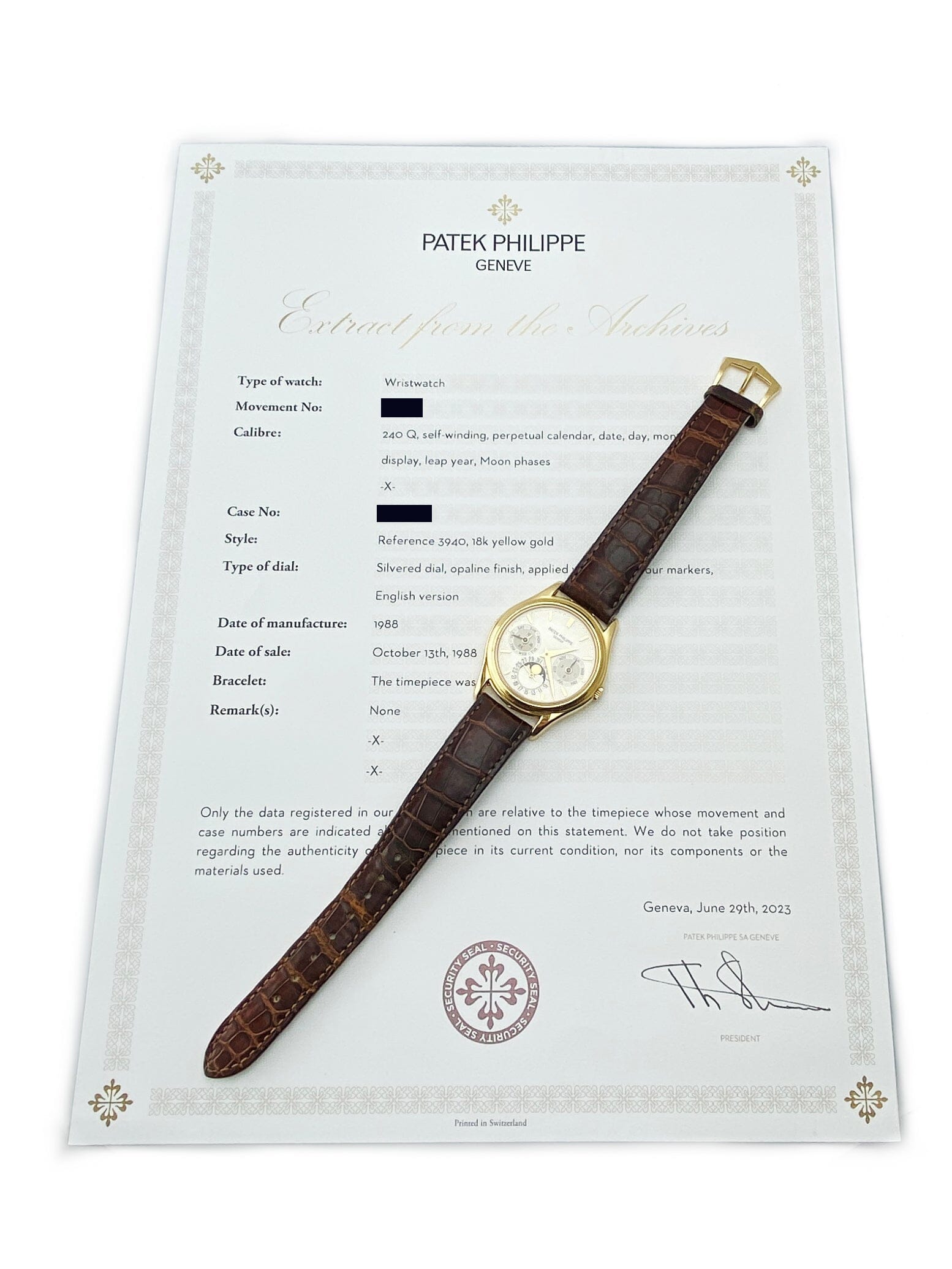 Patek Philippe Perpetual Calendar 3940J Mens Watch With Archives - Watches
