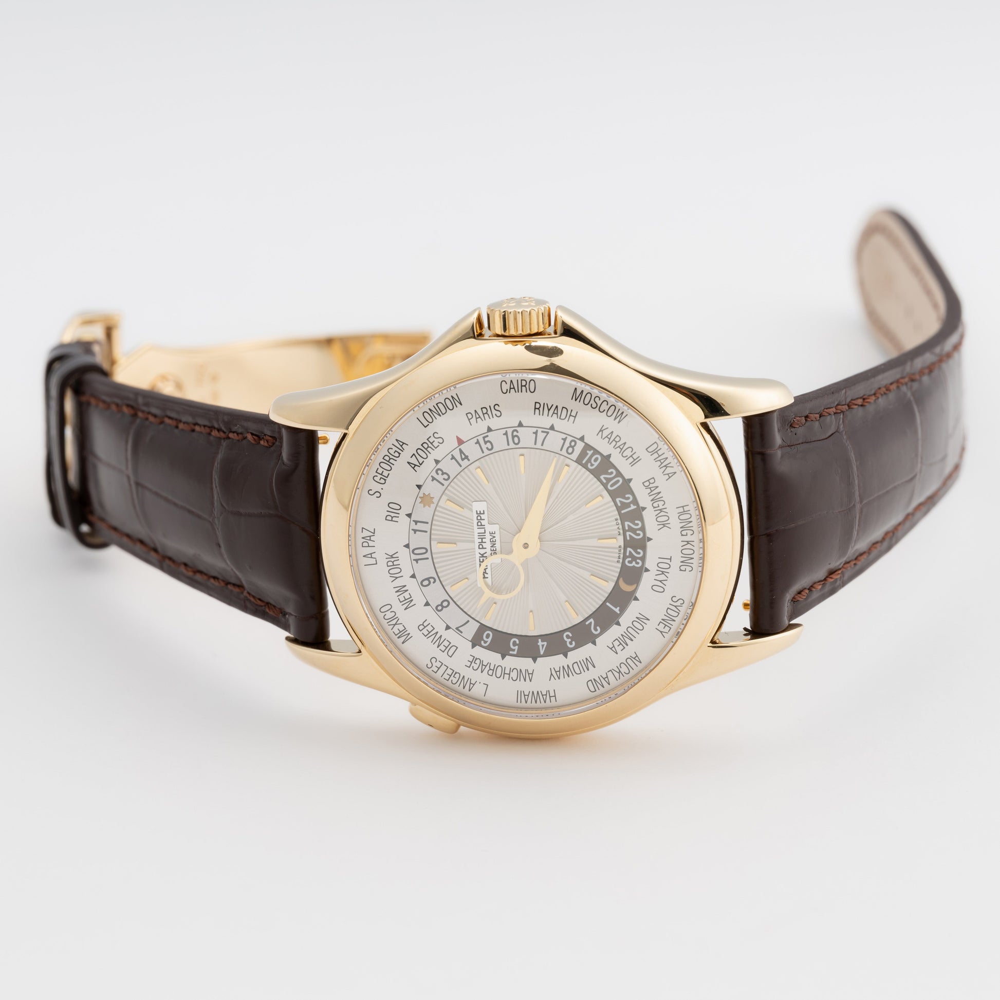 Patek Philippe World Time 5130J 18K Yellow Gold Mens Watch Box Papers - Watches