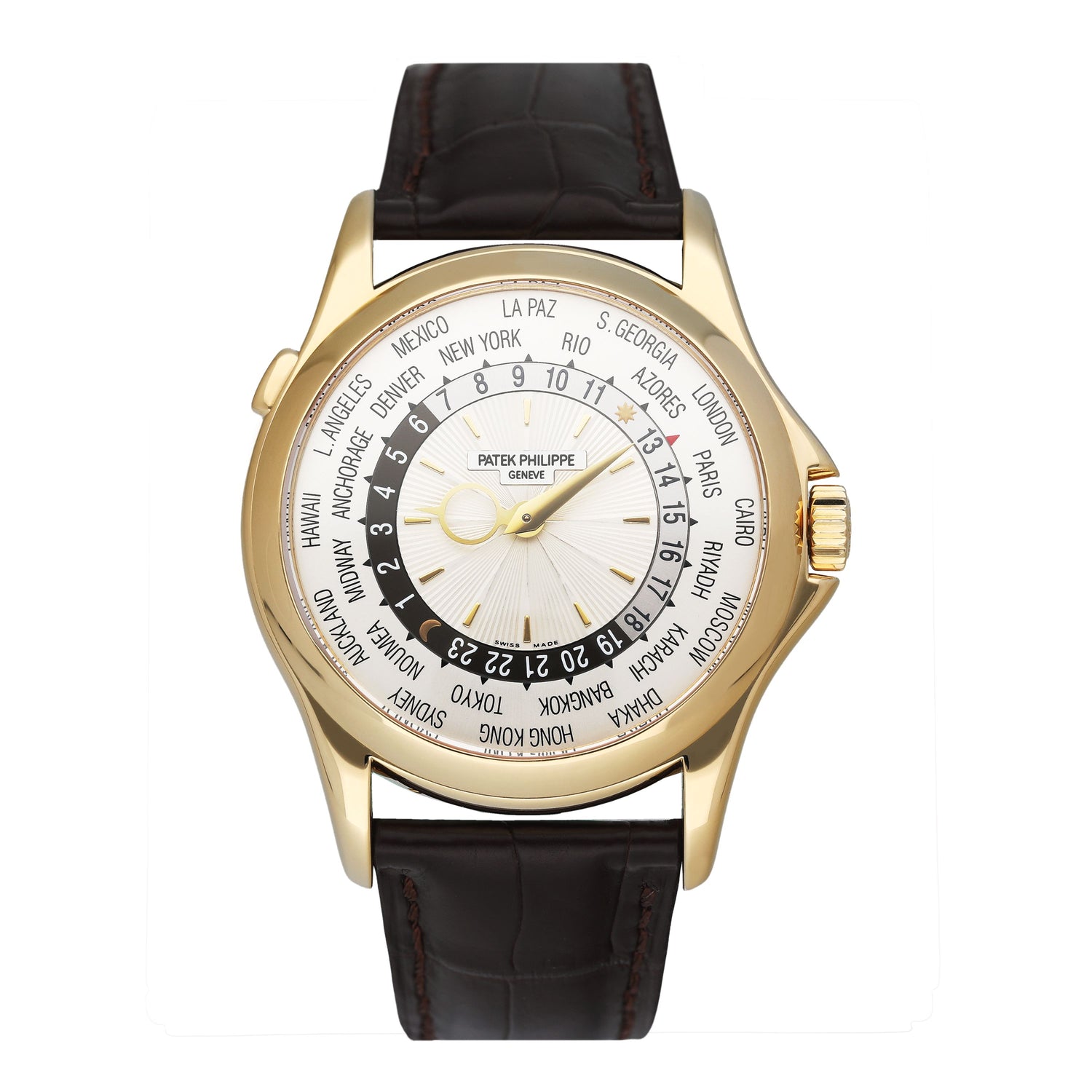 Patek Philippe World Time 5130J 18K Yellow Gold Mens Watch Box Papers - Watches