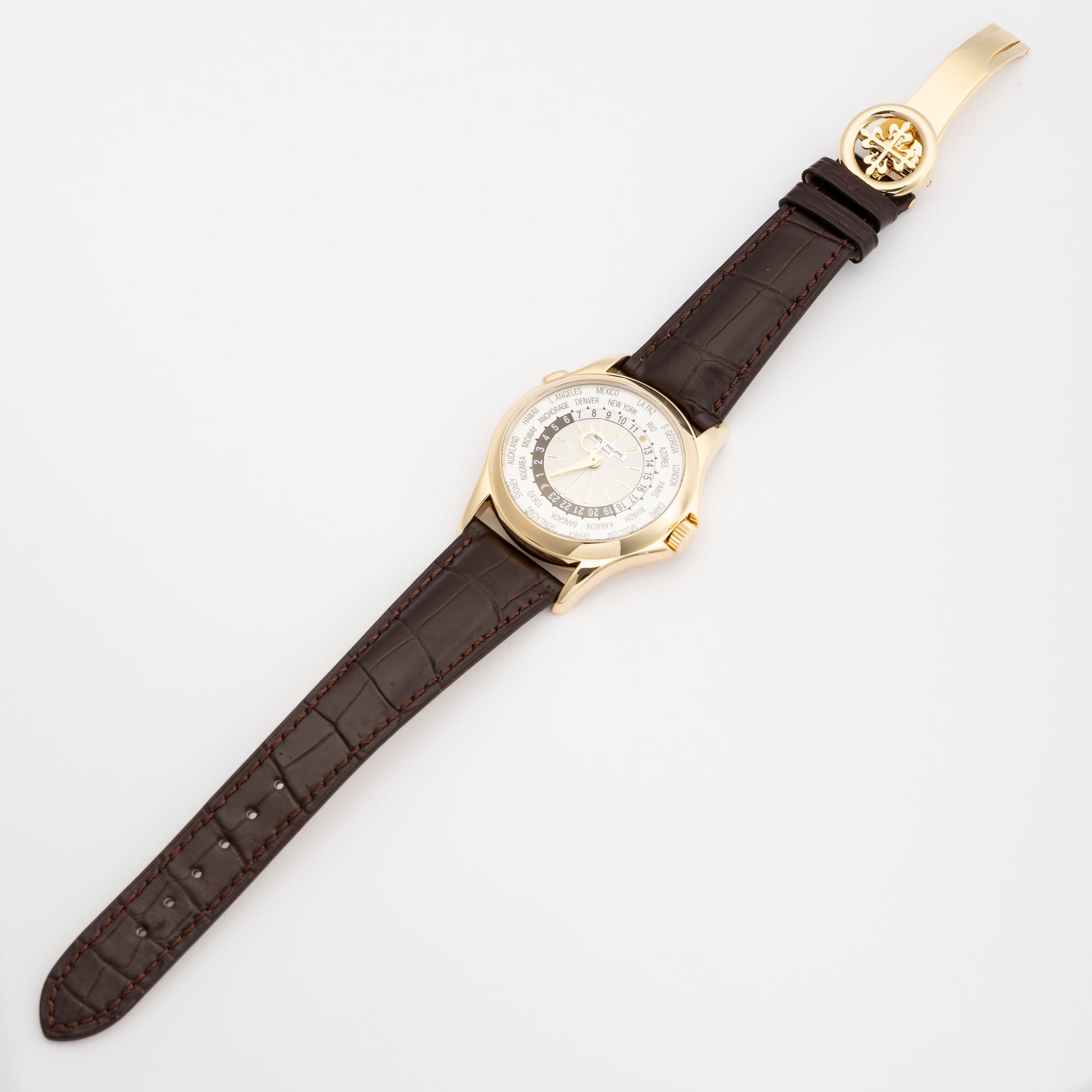 Patek Philippe World Time 5130J 18K Yellow Gold Mens Watch Box Papers - Watches