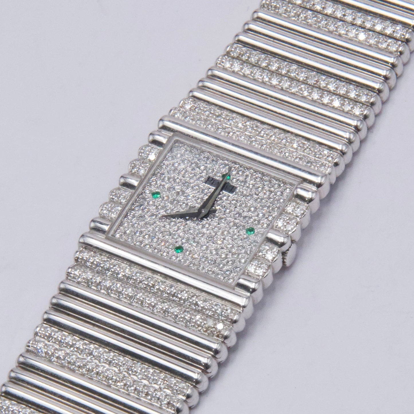 Piaget Polo Square 9131 C505 Emerald Pave Dial 18K White Gold Watch - Watches