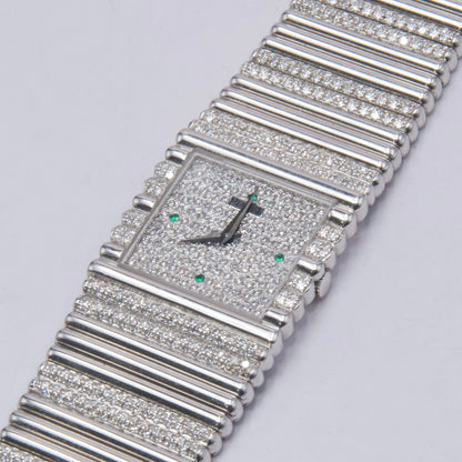 Piaget Polo Square 9131 C505 Emerald Pave Dial 18K White Gold Watch - Watches