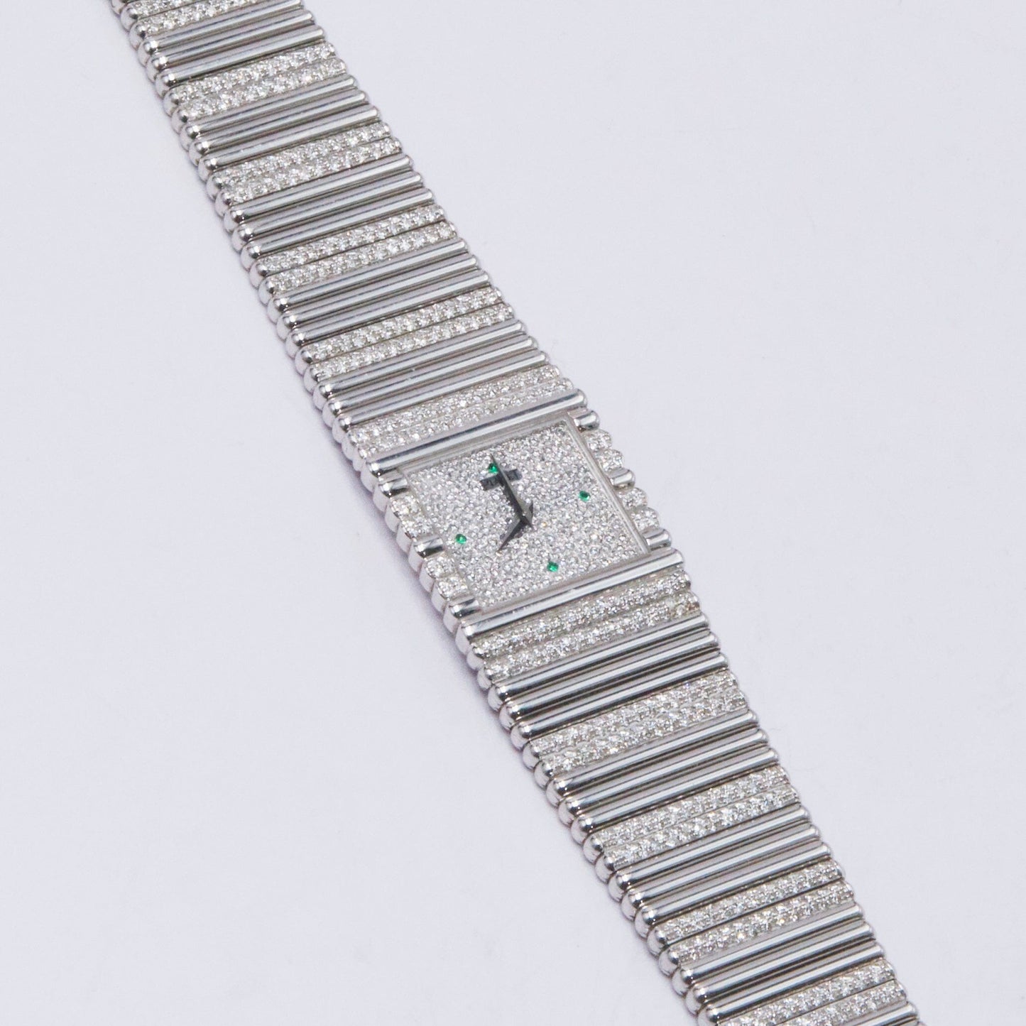 Piaget Polo Square 9131 C505 Emerald Pave Dial 18K White Gold Watch - Watches