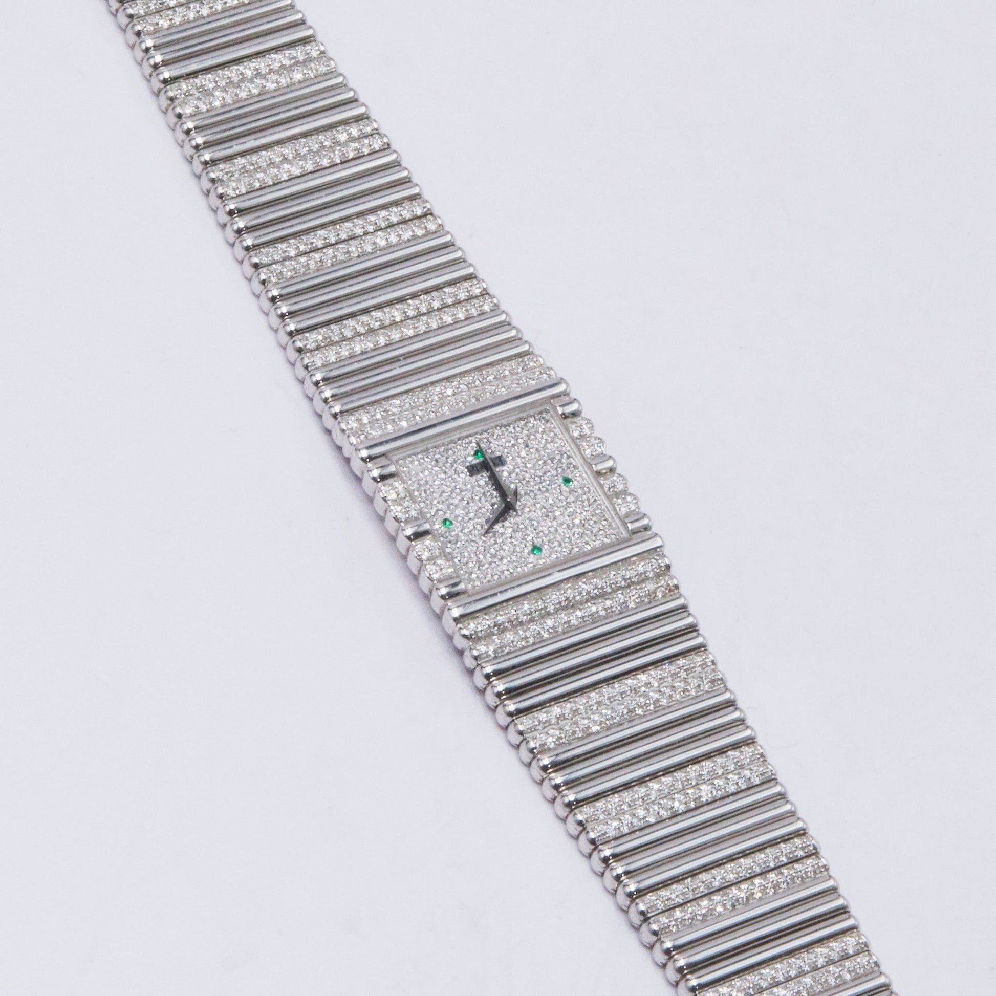 Piaget Polo Square 9131 C505 Emerald Pave Dial 18K White Gold Watch - Watches