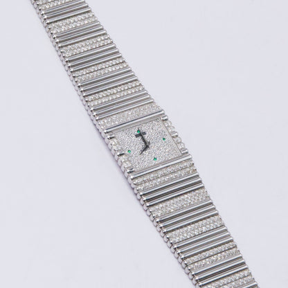 Piaget Polo Square 9131 C505 Emerald Pave Dial 18K White Gold Watch - Watches
