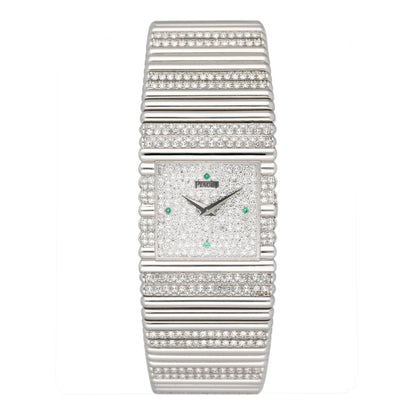 Piaget Polo Square 9131 C505 Emerald Pave Dial 18K White Gold Watch - Watches