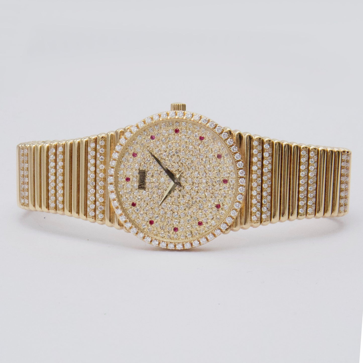 Piaget Vintage 9066 C 505 Ruby Pave Dial 18K Yellow Gold Ladies Watch - Watches