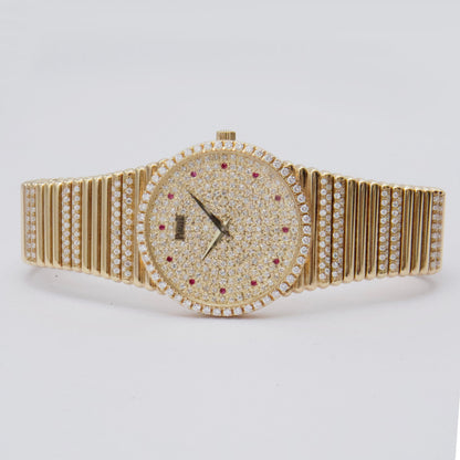 Piaget Vintage 9066 C 505 Ruby Pave Dial 18K Yellow Gold Ladies Watch - Watches