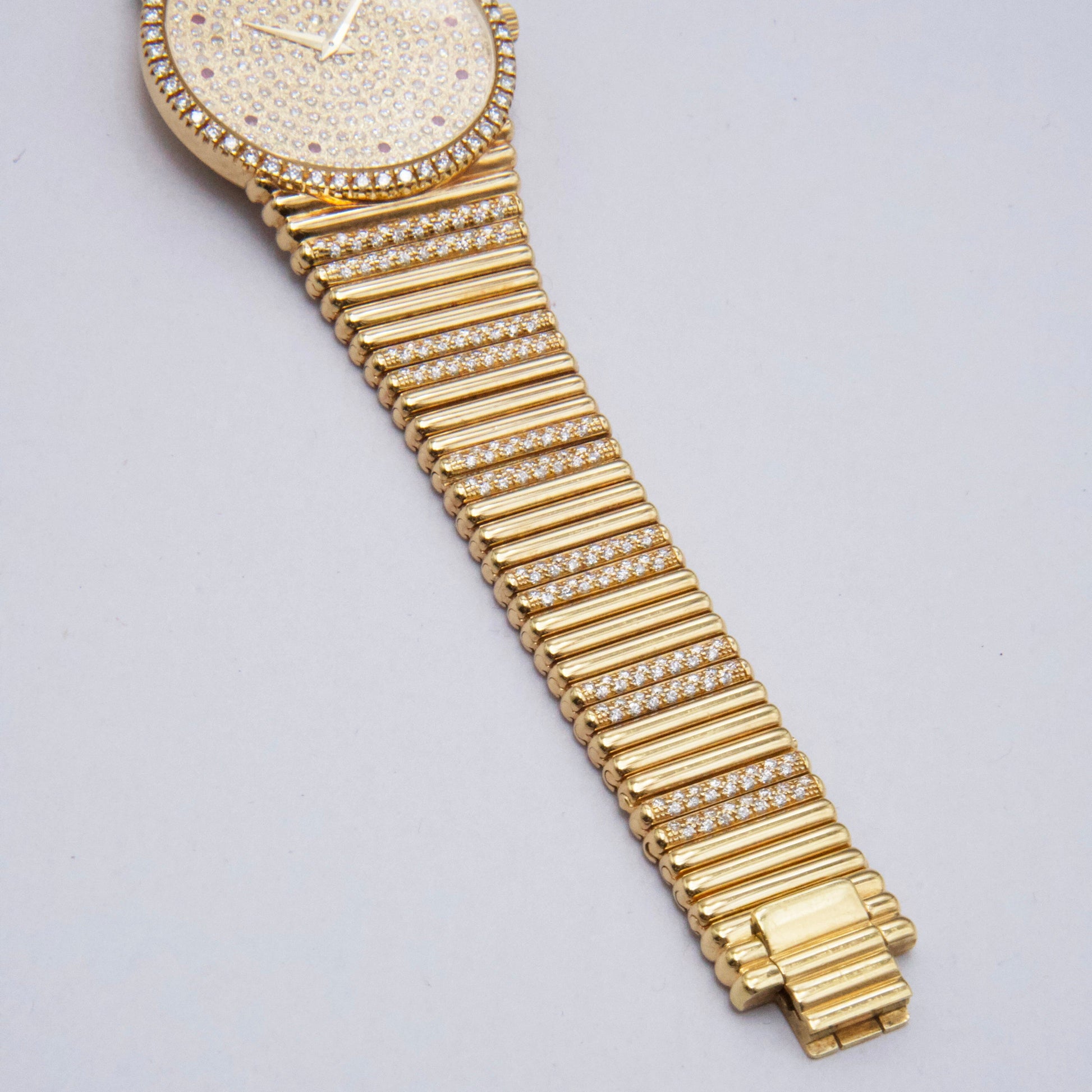 Piaget Vintage 9066 C 505 Ruby Pave Dial 18K Yellow Gold Ladies Watch - Watches