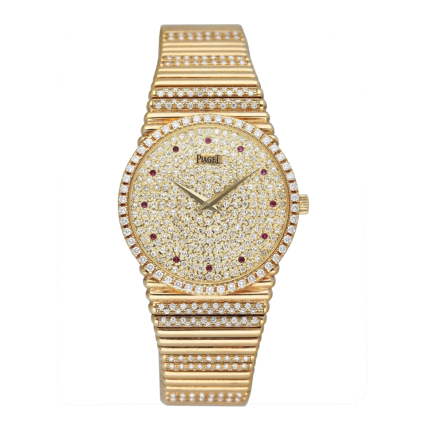 Piaget Vintage 9066 C 505 Ruby Pave Dial 18K Yellow Gold Ladies Watch - Watches