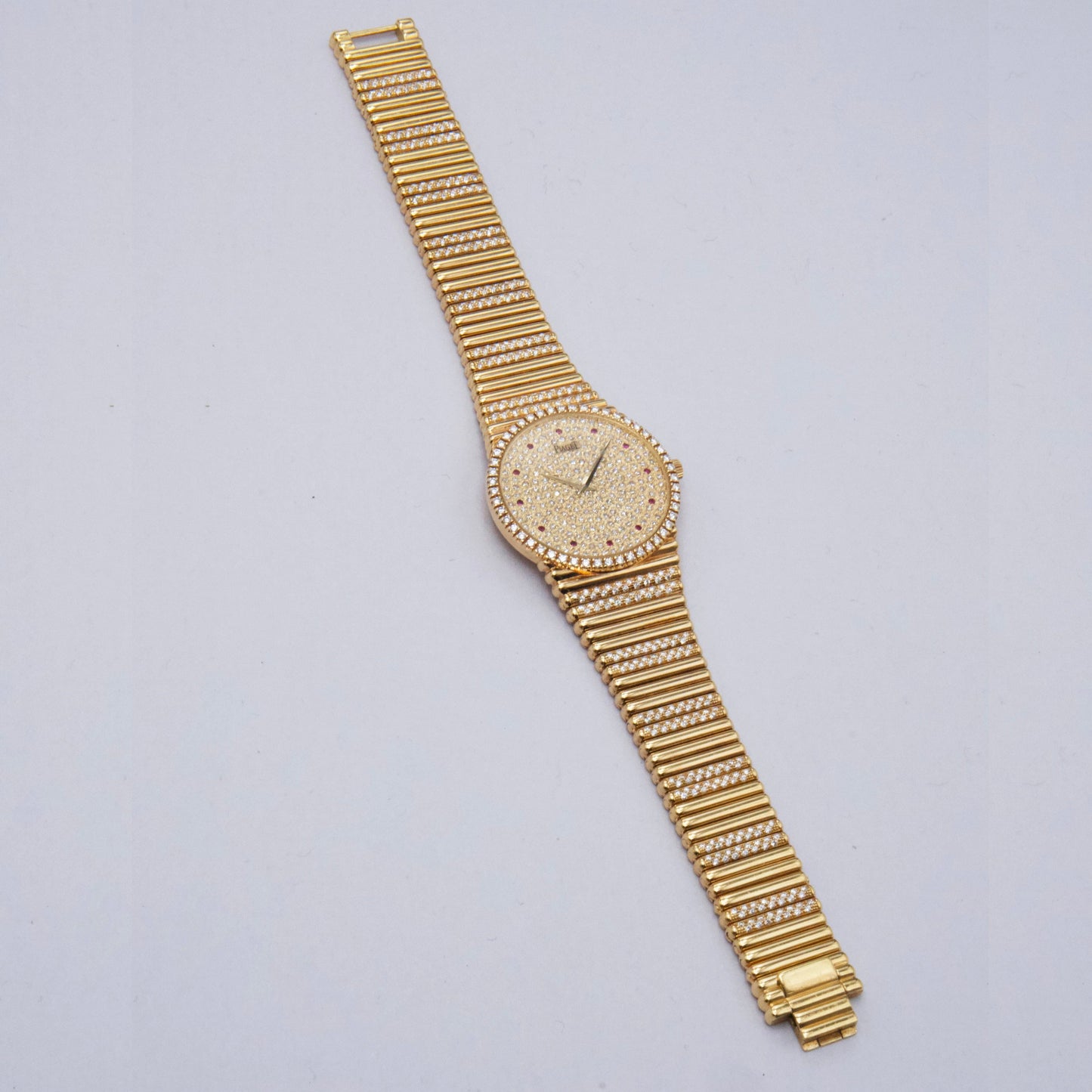 Piaget Vintage 9066 C 505 Ruby Pave Dial 18K Yellow Gold Ladies Watch - Watches