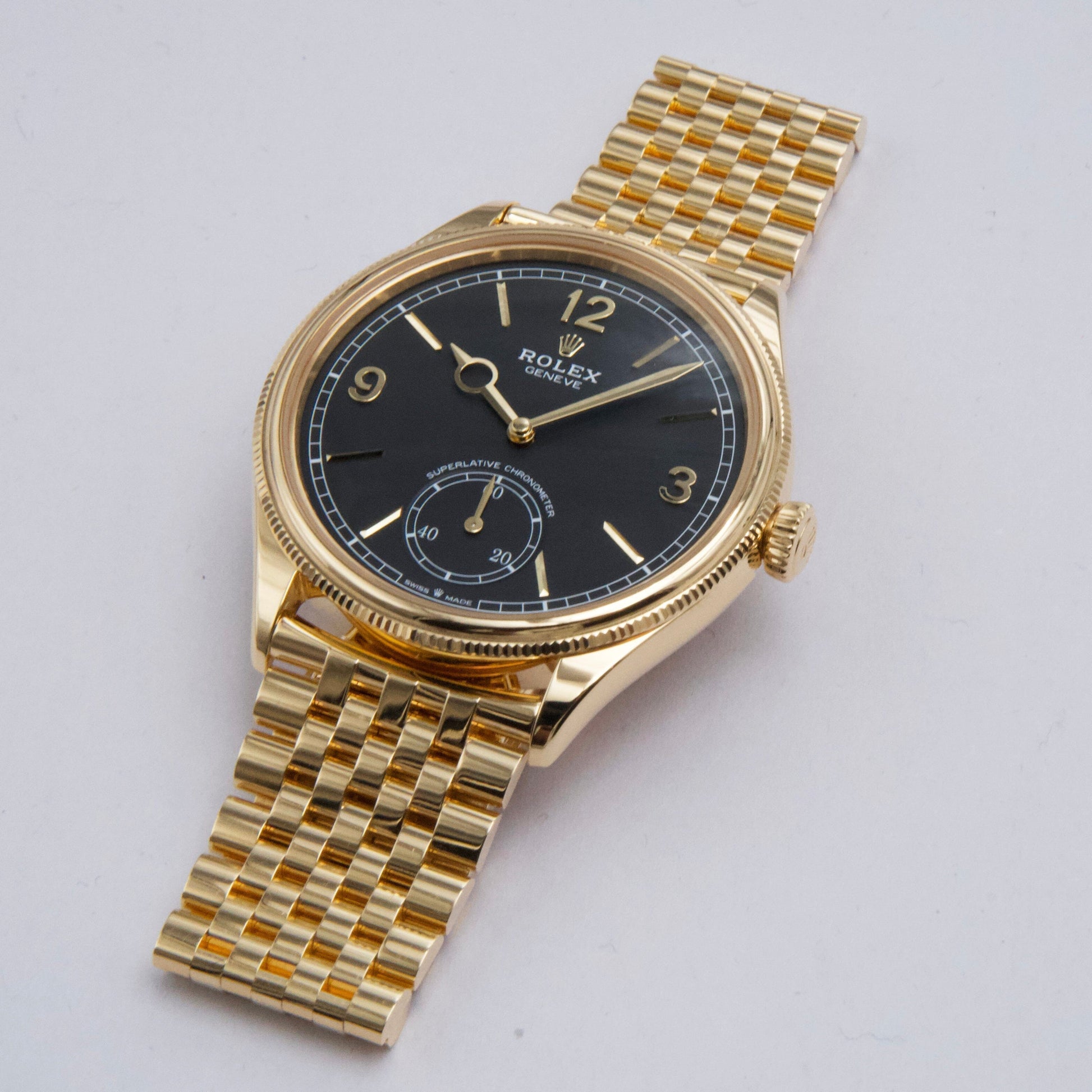 Rolex 1908 52508 Black Dial 18K Yellow Gold Mens Watch Box Papers - Watches