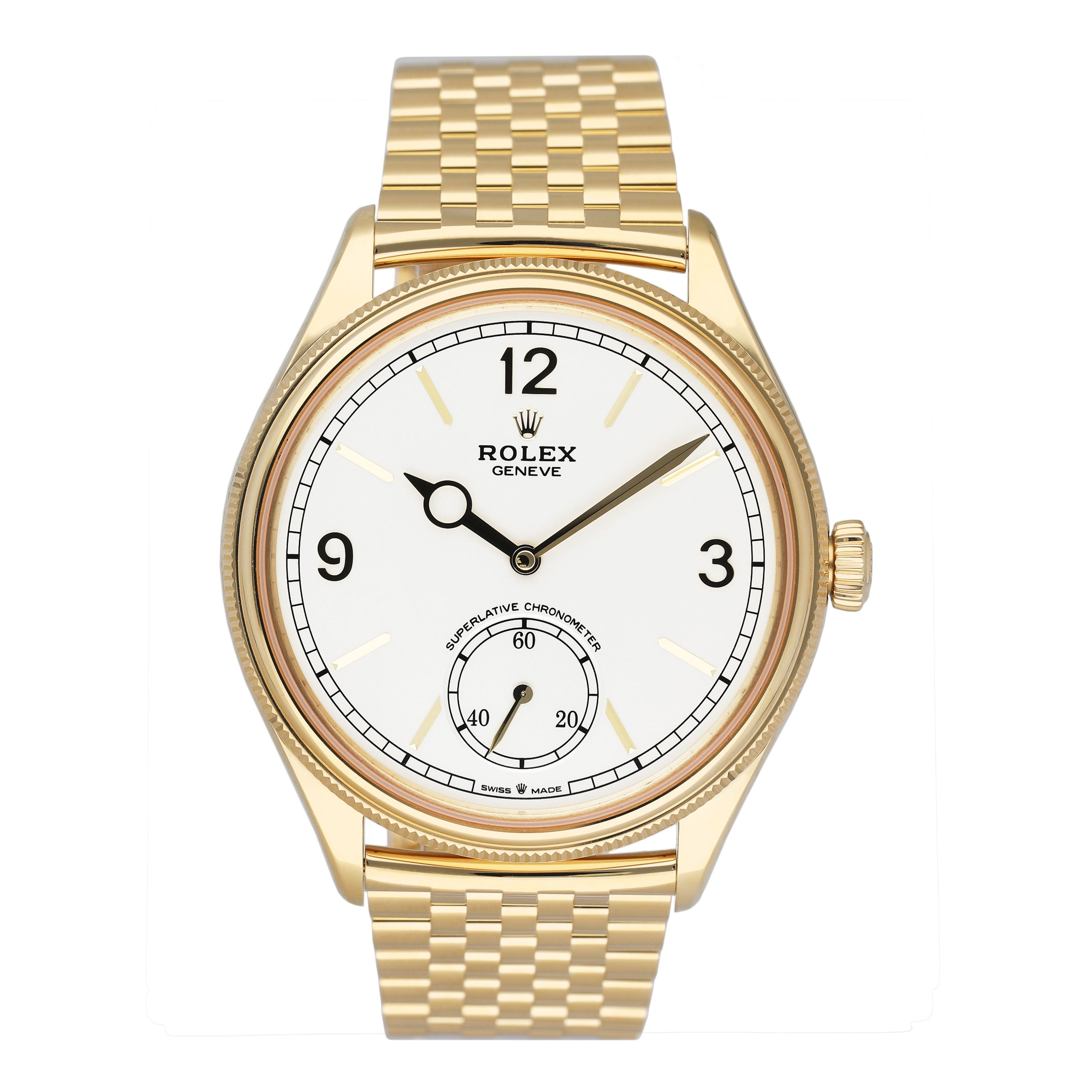 Rolex 1908 52508 White Dial 18K Yellow Gold Mens Watch Box Papers