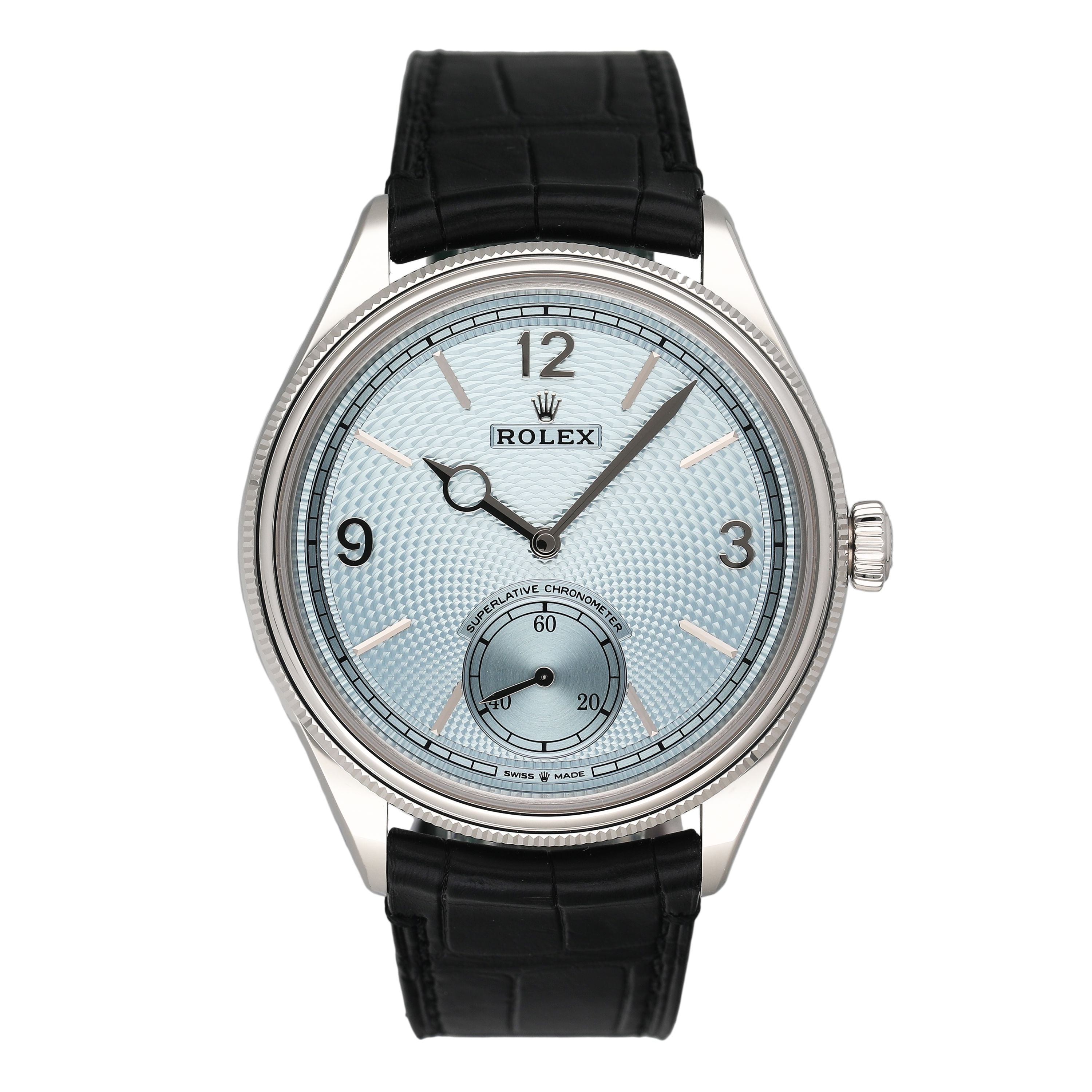 Rolex 1908 Ice Blue Dial Platinum Mens Watch Box Papers | – Phigora