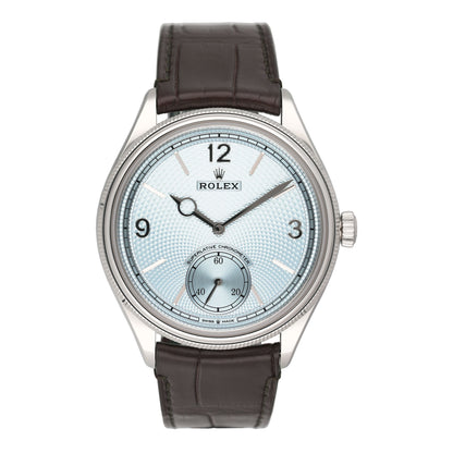 Rolex 1908 Ice Blue Dial Platinum Mens Watch Box Papers