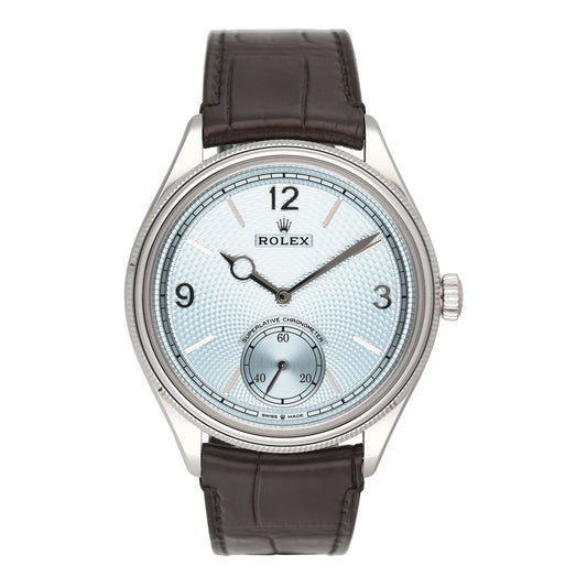 Rolex 1908 Ice Blue Dial Platinum Mens Watch Box Papers