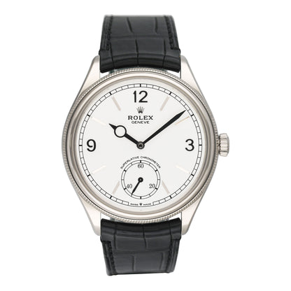 Rolex 1908 Intense White Dial 18k White Gold Mens Watch Box Papers