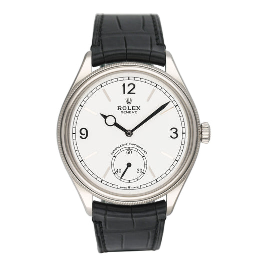 Rolex 1908 Intense White Dial 18k White Gold Mens Watch Box Papers