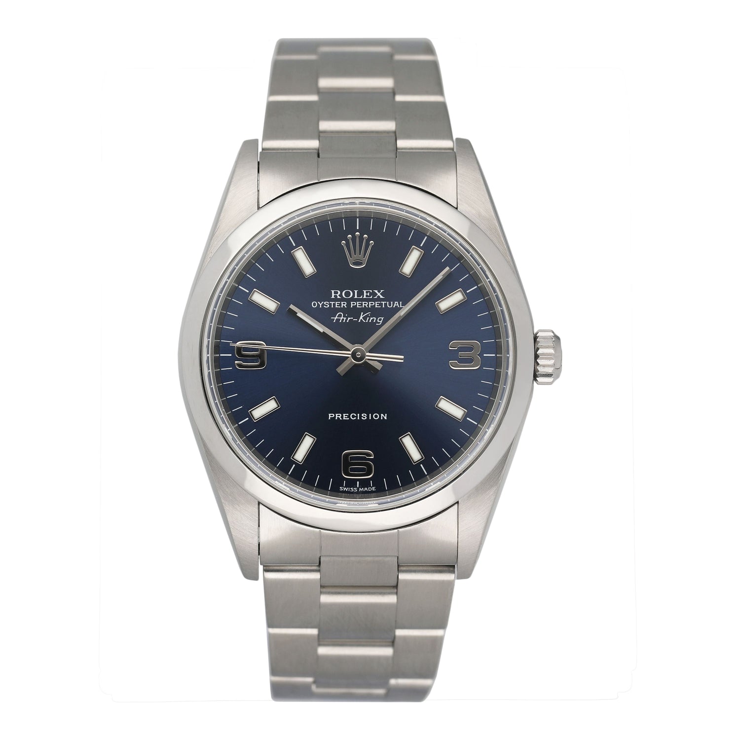 Rolex Air King 14000M Blue Dial Steel Mens Watch Box Papers - Watches