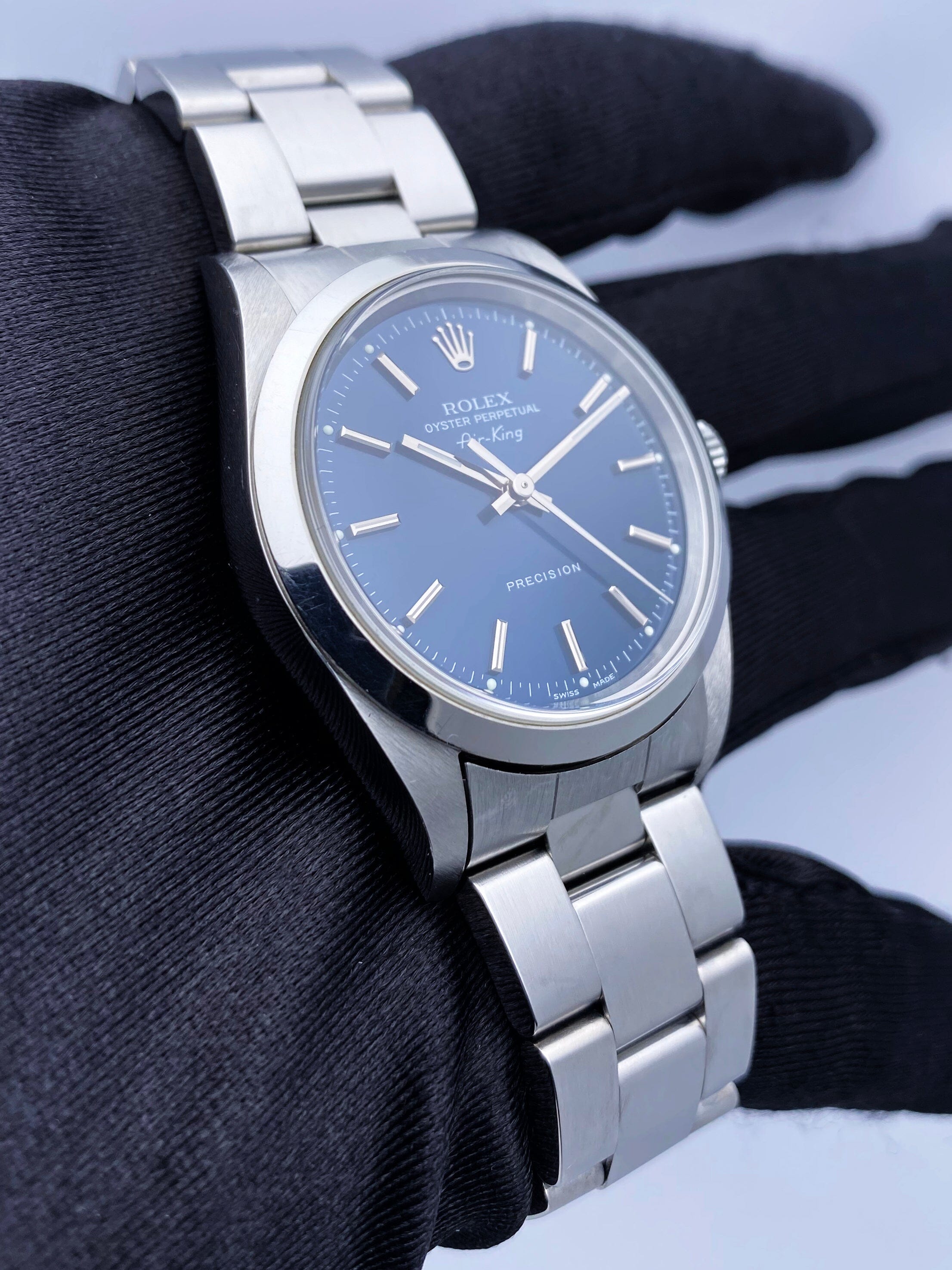 Rolex Air King 14000M Blue Dial Steel Mens Watch Box Papers – Phigora