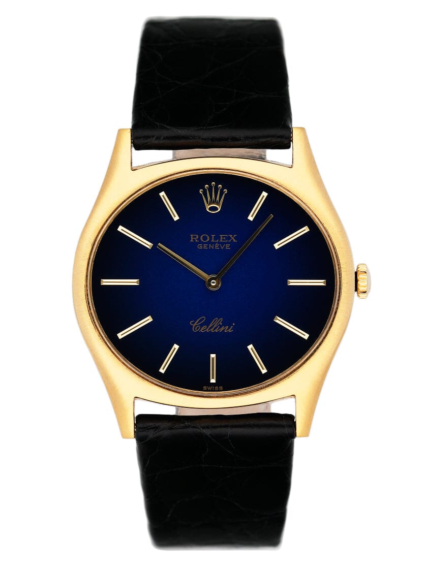 Rolex Cellini 3806 Blue Vignette Dial 18K Yellow Gold Mens Watch - Watches