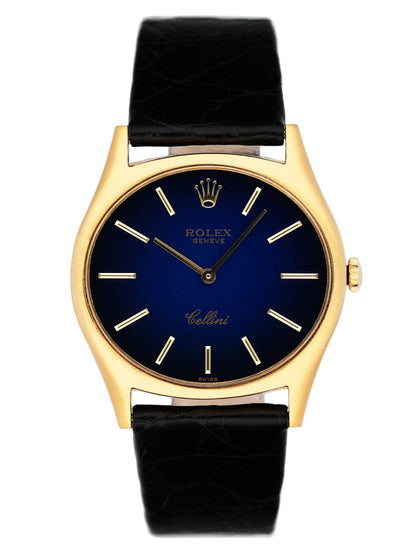 Rolex Cellini 3806 Blue Vignette Dial 18K Yellow Gold Mens Watch - Watches