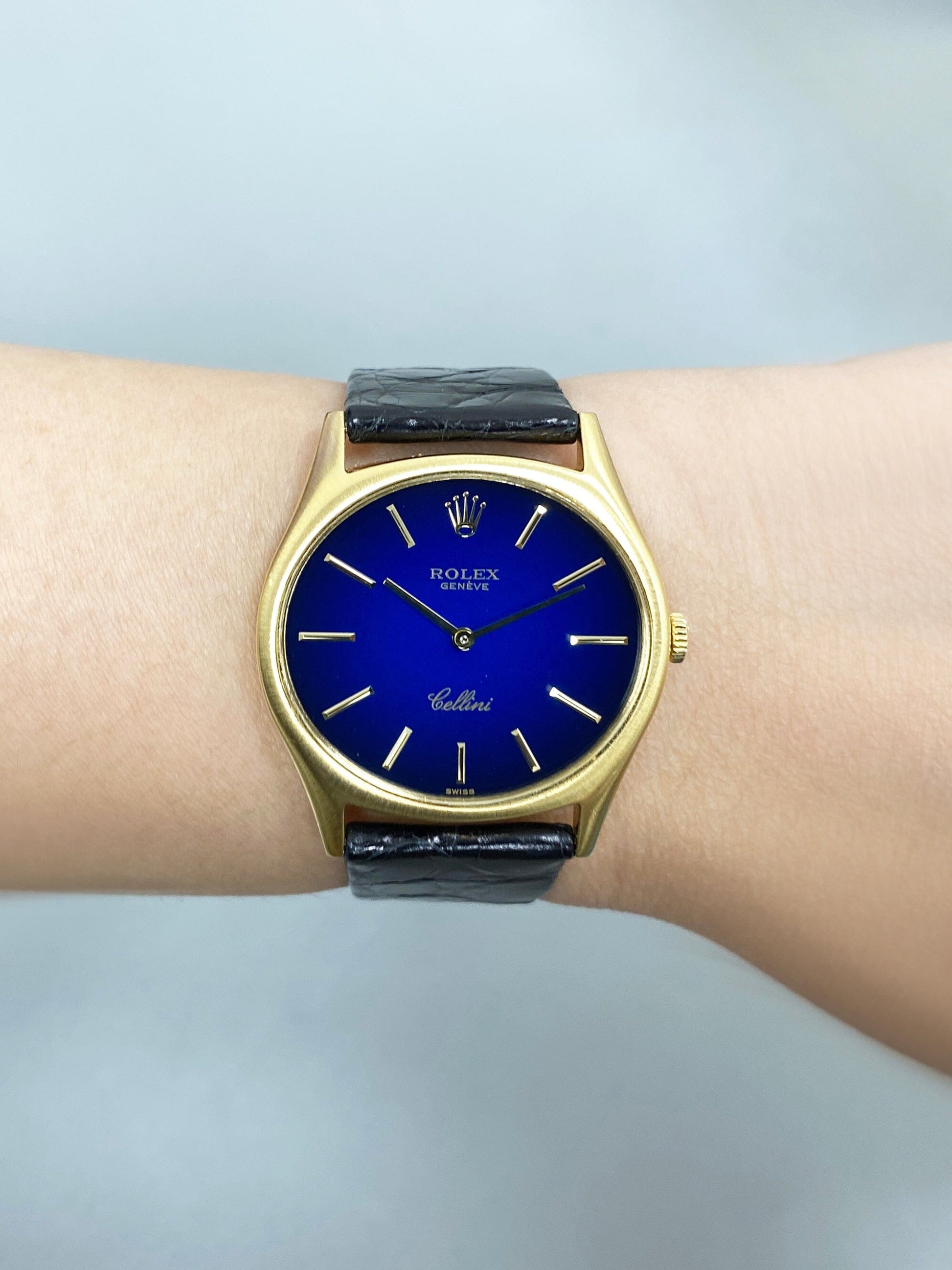 Rolex Cellini 3806 Blue Vignette Dial 18K Yellow Gold Mens Watch - Watches
