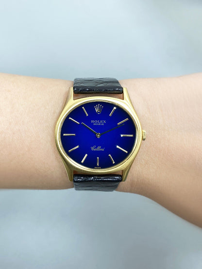 Rolex Cellini 3806 Blue Vignette Dial 18K Yellow Gold Mens Watch - Watches