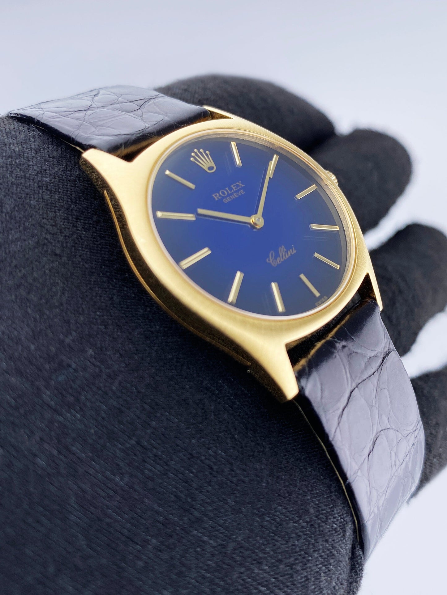 Rolex Cellini 3806 Blue Vignette Dial 18K Yellow Gold Mens Watch - Watches