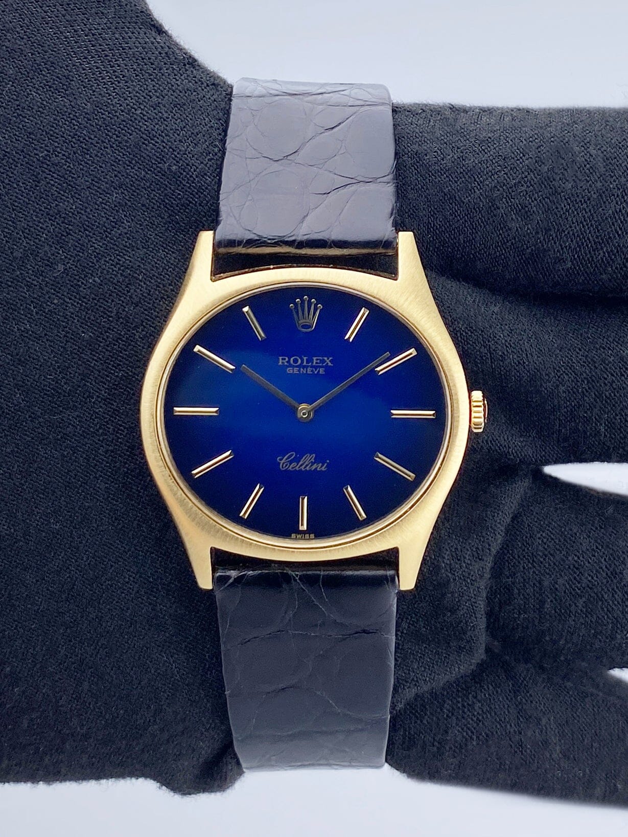 Rolex Cellini 3806 Blue Vignette Dial 18K Yellow Gold Mens Watch - Watches