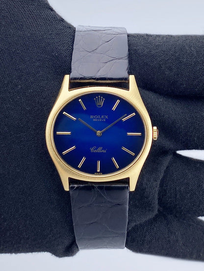 Rolex Cellini 3806 Blue Vignette Dial 18K Yellow Gold Mens Watch - Watches
