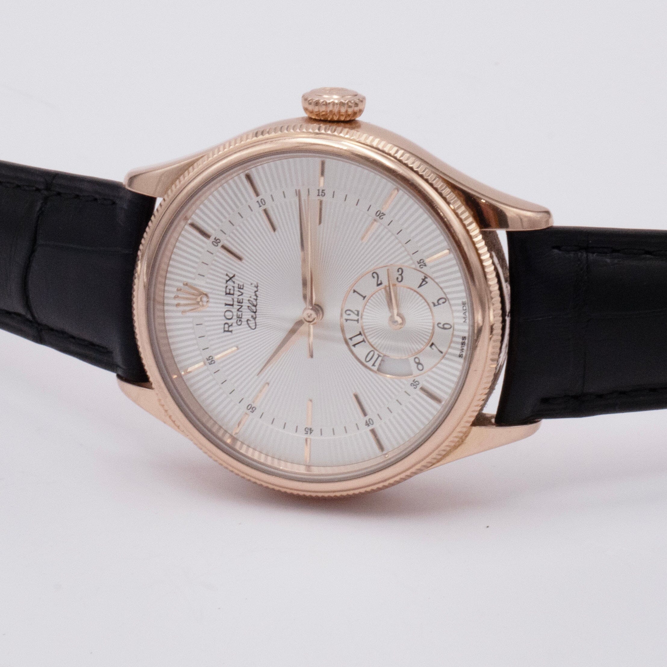 Rolex Cellini Dual Time 50525 Silver Dial 18K Rose Gold – Phigora