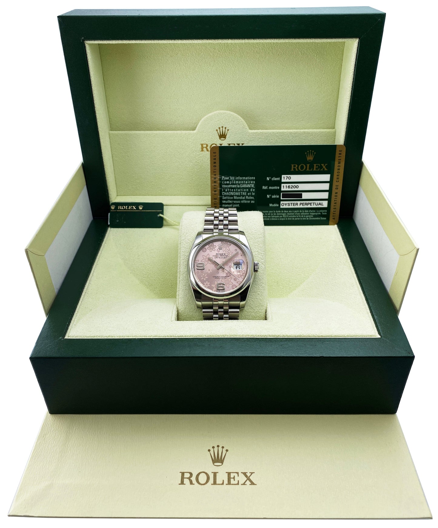 Rolex Datejust 116200 Pink Floral Dial Ladies Watch Box Papers - Virtual