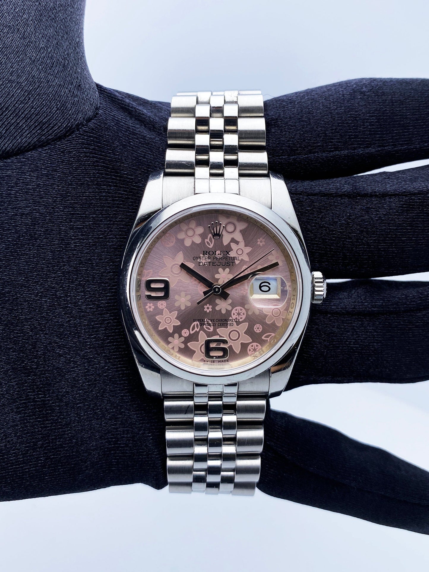 Rolex Datejust 116200 Pink Floral Dial Ladies Watch Box Papers - Virtual