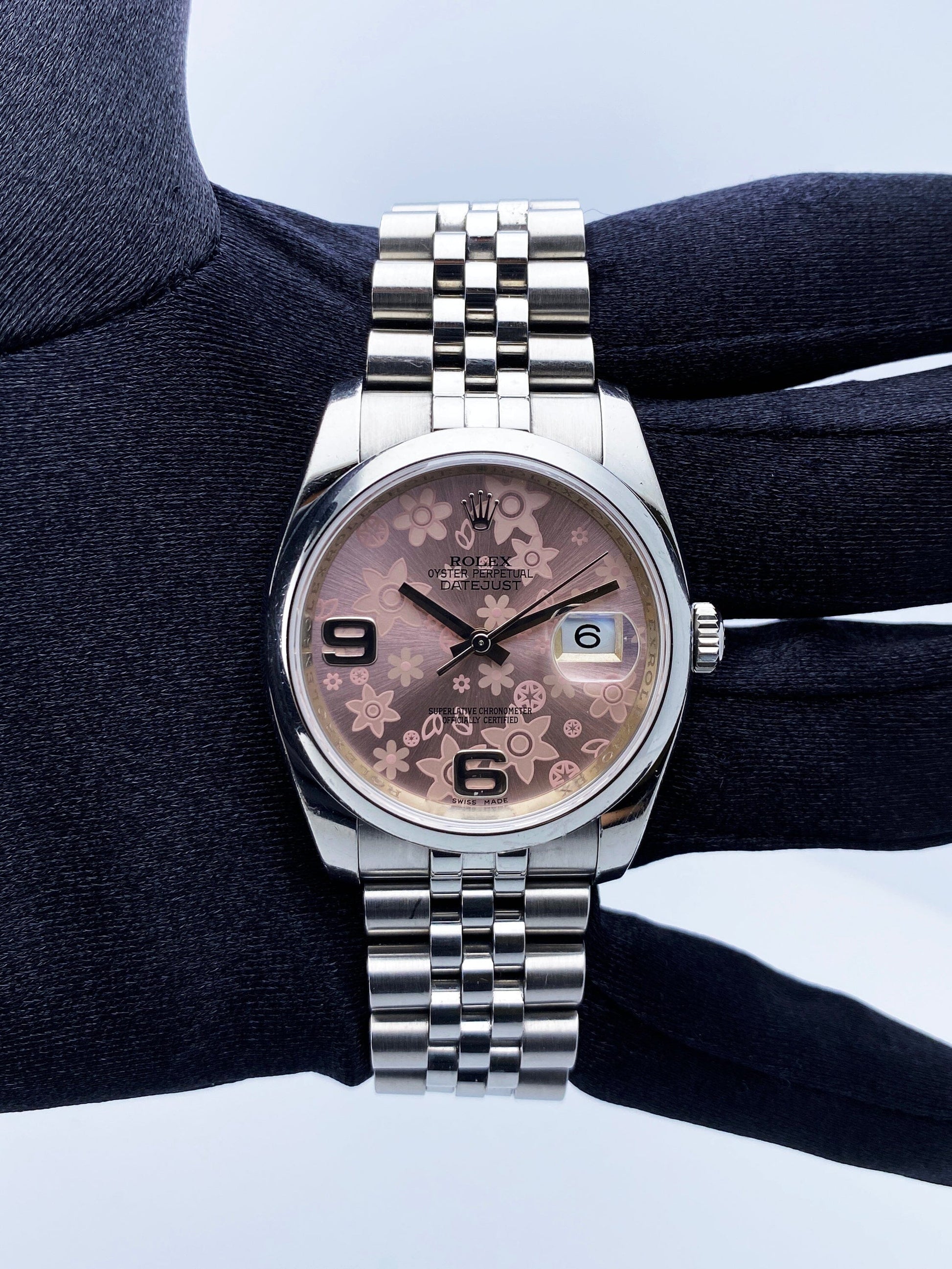Rolex Datejust 116200 Pink Floral Dial Ladies Watch Box Papers - Virtual