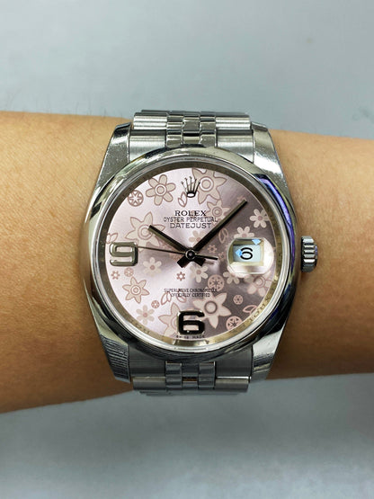 Rolex Datejust 116200 Pink Floral Dial Ladies Watch Box Papers - Virtual