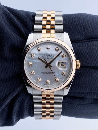 Rolex Datejust 116231 MOP Diamond Dial 18K Rose Gold Steel Watch - Virtual