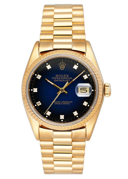 Rolex Datejust 16018 Blue Vignette Diamond Dial Mens Watch
