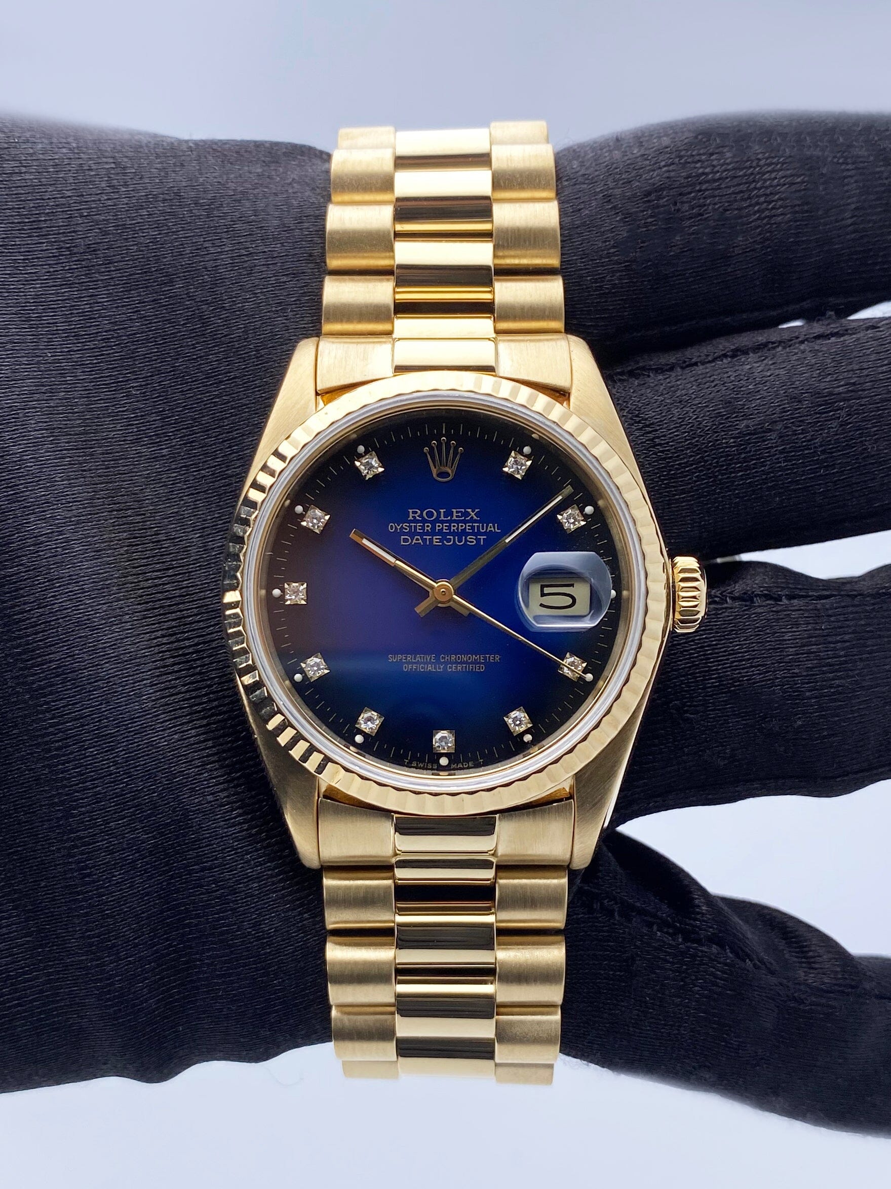 Rolex Datejust 16018 Blue Vignette Diamond Dial Mens Watch