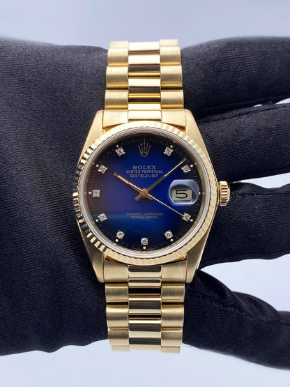 Rolex Datejust 16018 Blue Vignette Diamond Dial Mens Watch