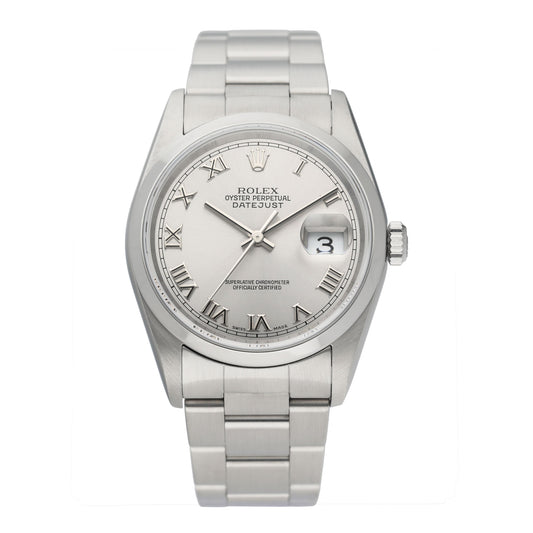 Rolex Datejust 16200 Roman Silver Dial Mens Watch Box Papers