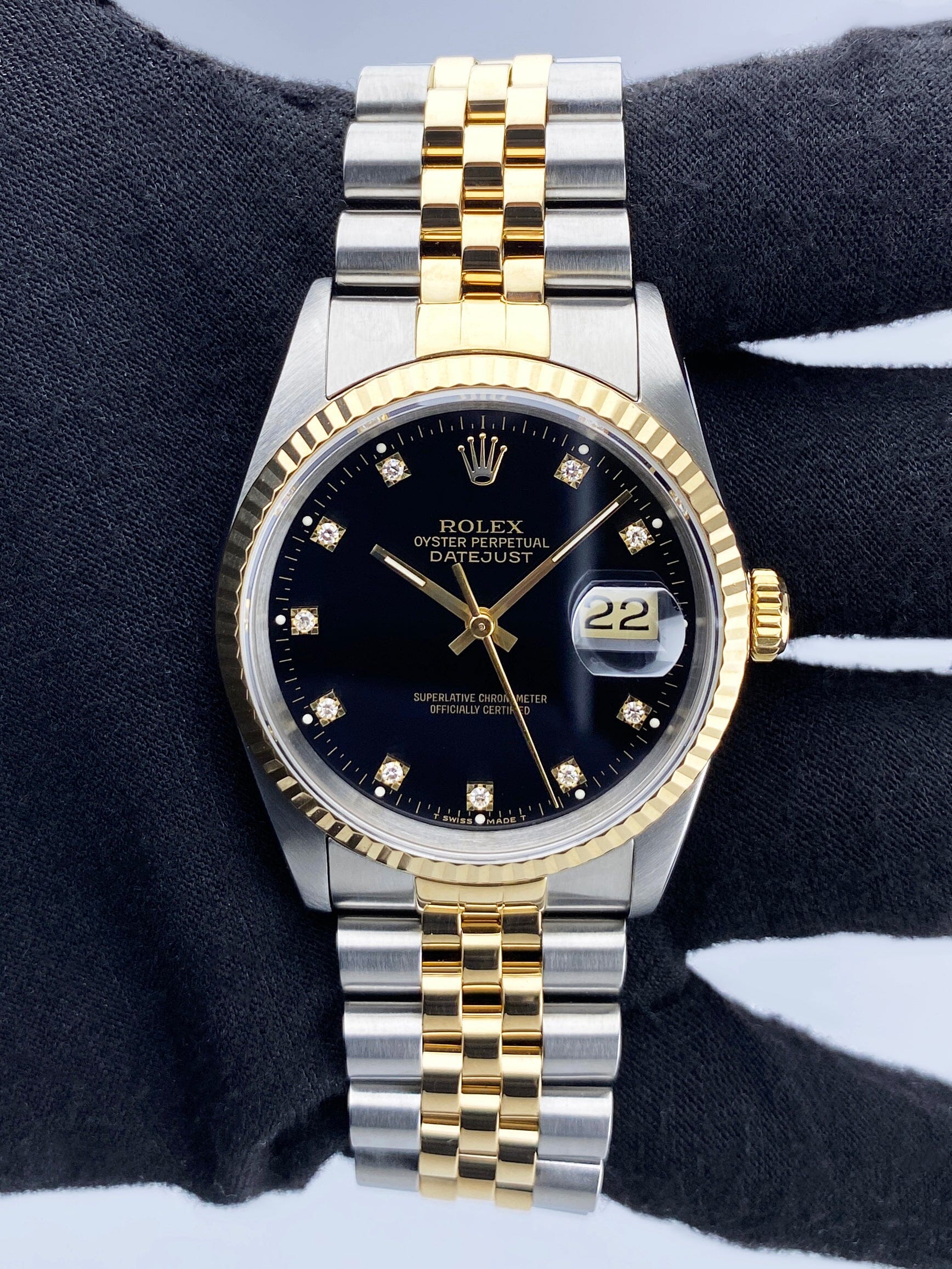 Rolex Datejust 16233 Diamond Black Dial Two Tone Mens Watch